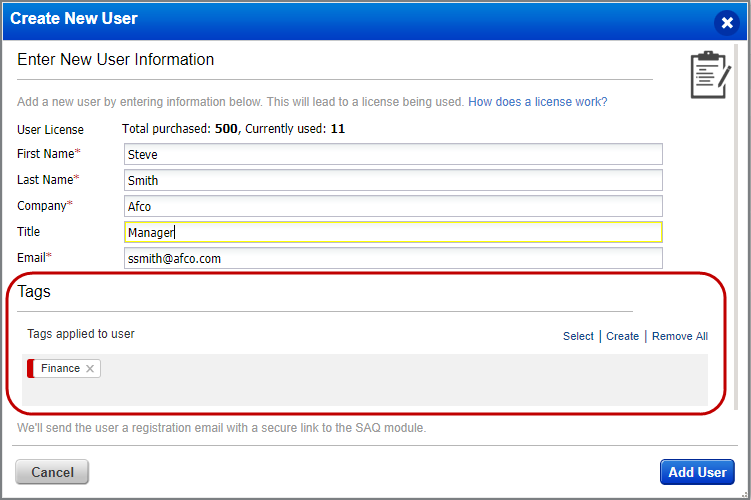 add tags while creating user