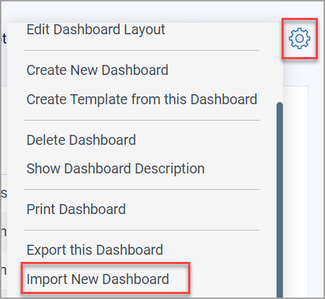 Import dashboard menu