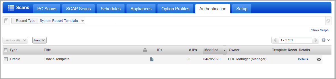 Oracle record template on Authentication list