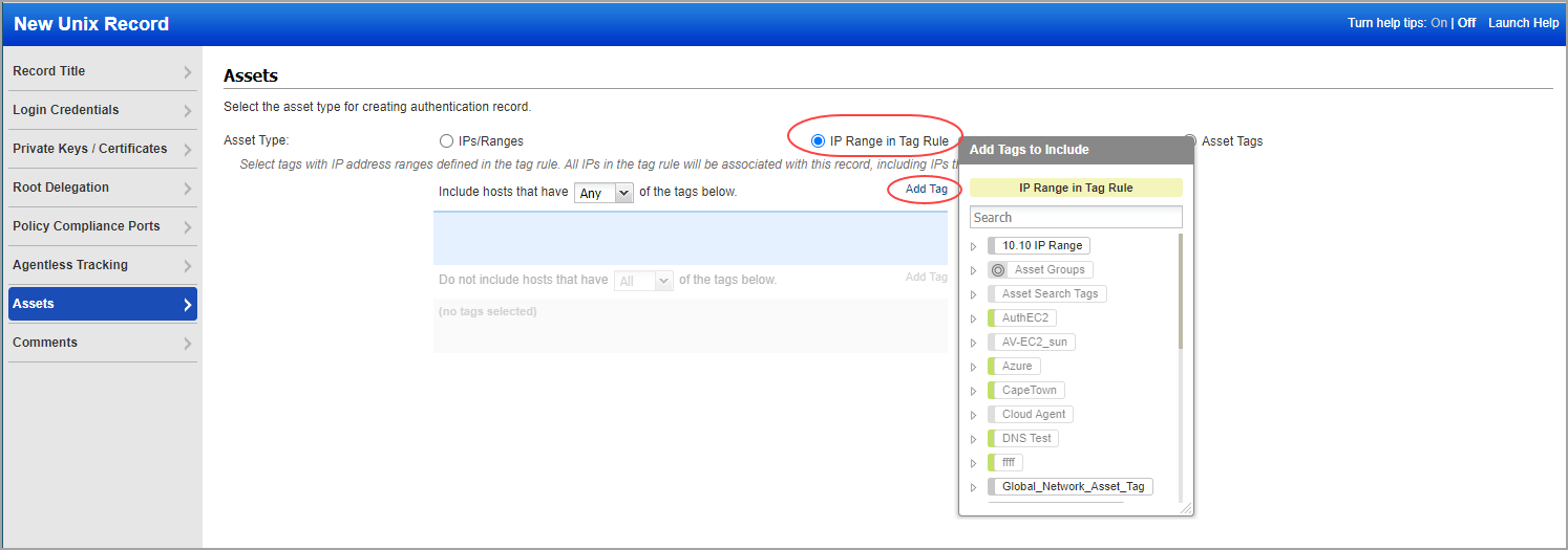 Asset type IP range in tag rule