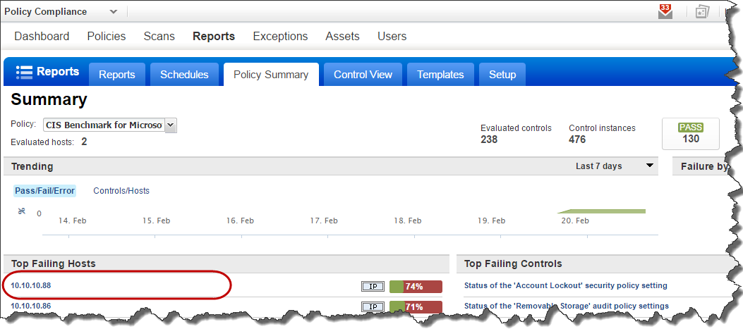 Sample Policy Summary page with link for Individual Host Report