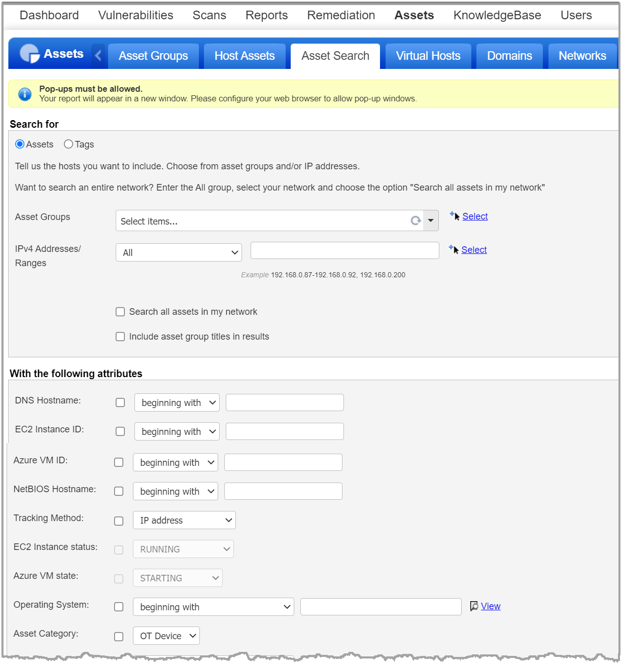 Create report using Asset search